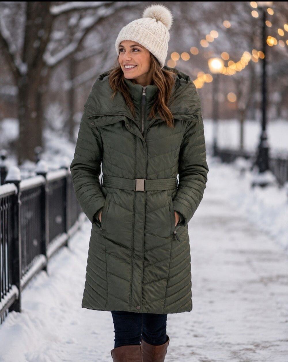 Marc New York High Neck Puffer Down Coat Jacket Sz S Belted Long
